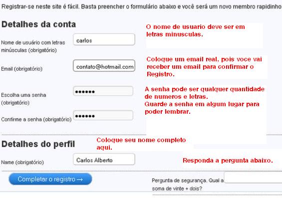 Se registrar na rede social