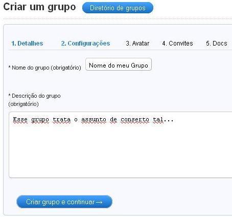 Criar grupo-detalhes