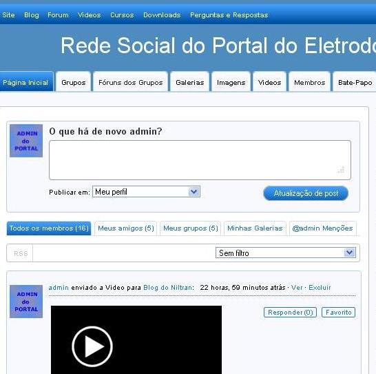 pagina incial da rede social